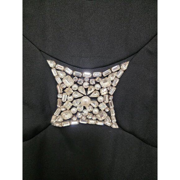 VTG Black Mini Hippie Dress Y2K 80s Boho Rhinestone & Pearl Embellishment 3/4 Sl - Picture 5 of 8